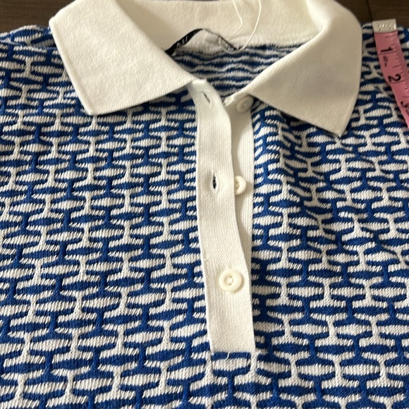 Zara Blue and White Jacquard Geo Tennis Prep Retro Polo Top Size Small NWT - Picture 9 of 9